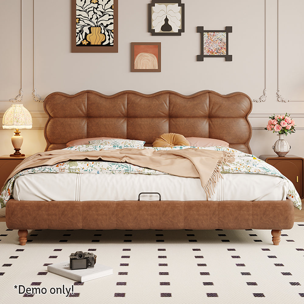 LIVARA Model-1060 Bed Fabric Solid Waxed Wood Leather 150cm/180cm Frame
