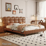 LIVARA Model-1060 Bed Fabric Solid Waxed Wood Leather 150cm/180cm Frame