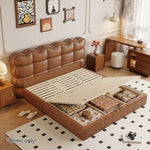 LIVARA Model-1060 Bed Fabric Solid Waxed Wood Leather 150cm/180cm Frame