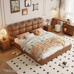 LIVARA Model-1060 Bed Fabric Solid Waxed Wood Leather 150cm/180cm Frame