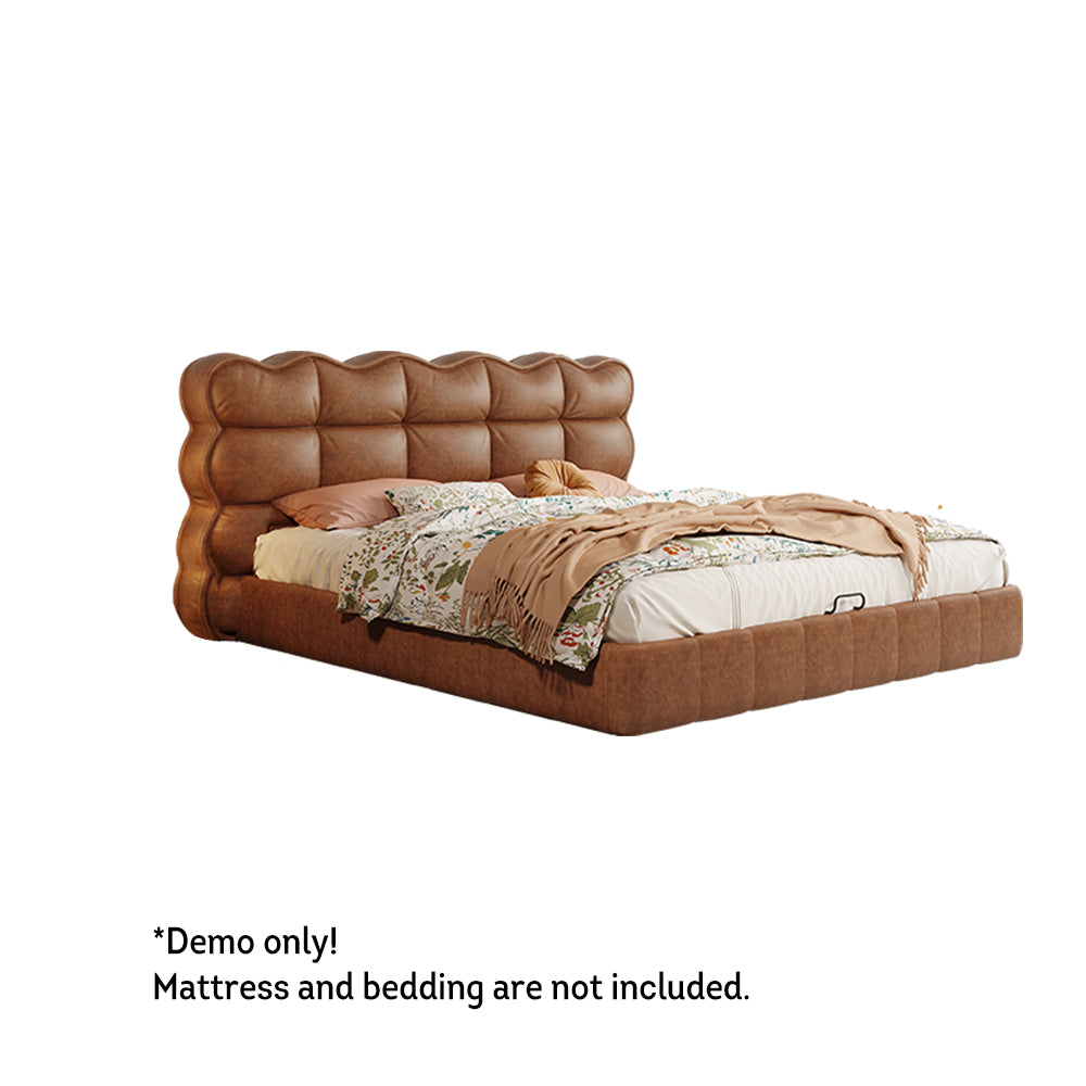LIVARA Model-1060 Bed Fabric Solid Waxed Wood Leather 150cm/180cm Frame