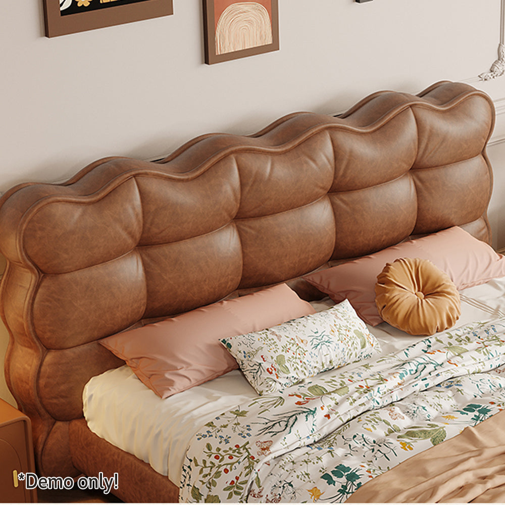 LIVARA Model-1060 Bed Fabric Solid Waxed Wood Leather 150cm/180cm Frame