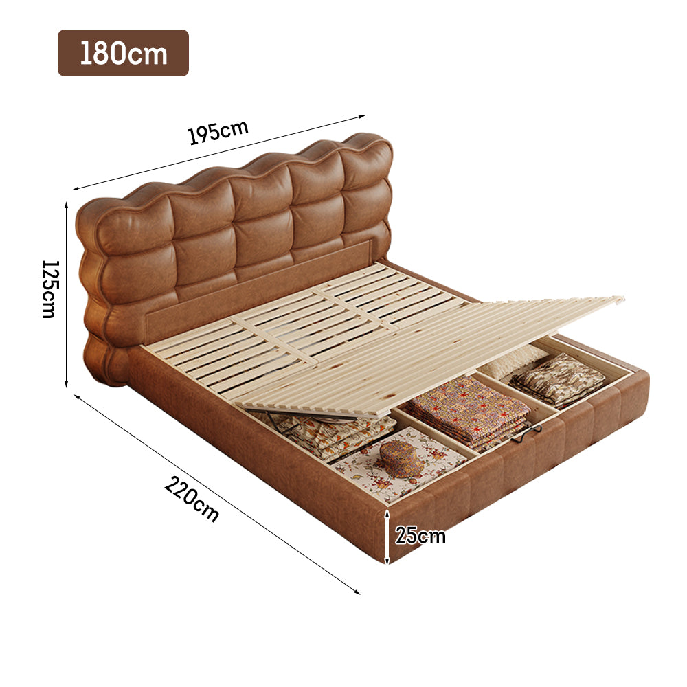 LIVARA Model-1060 Bed Fabric Solid Waxed Wood Leather 150cm/180cm Frame