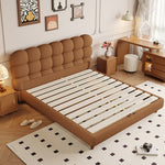LIVARA Model-1062 Wood Lambswool Fabric Solid 150cm/180cm Bed Frame