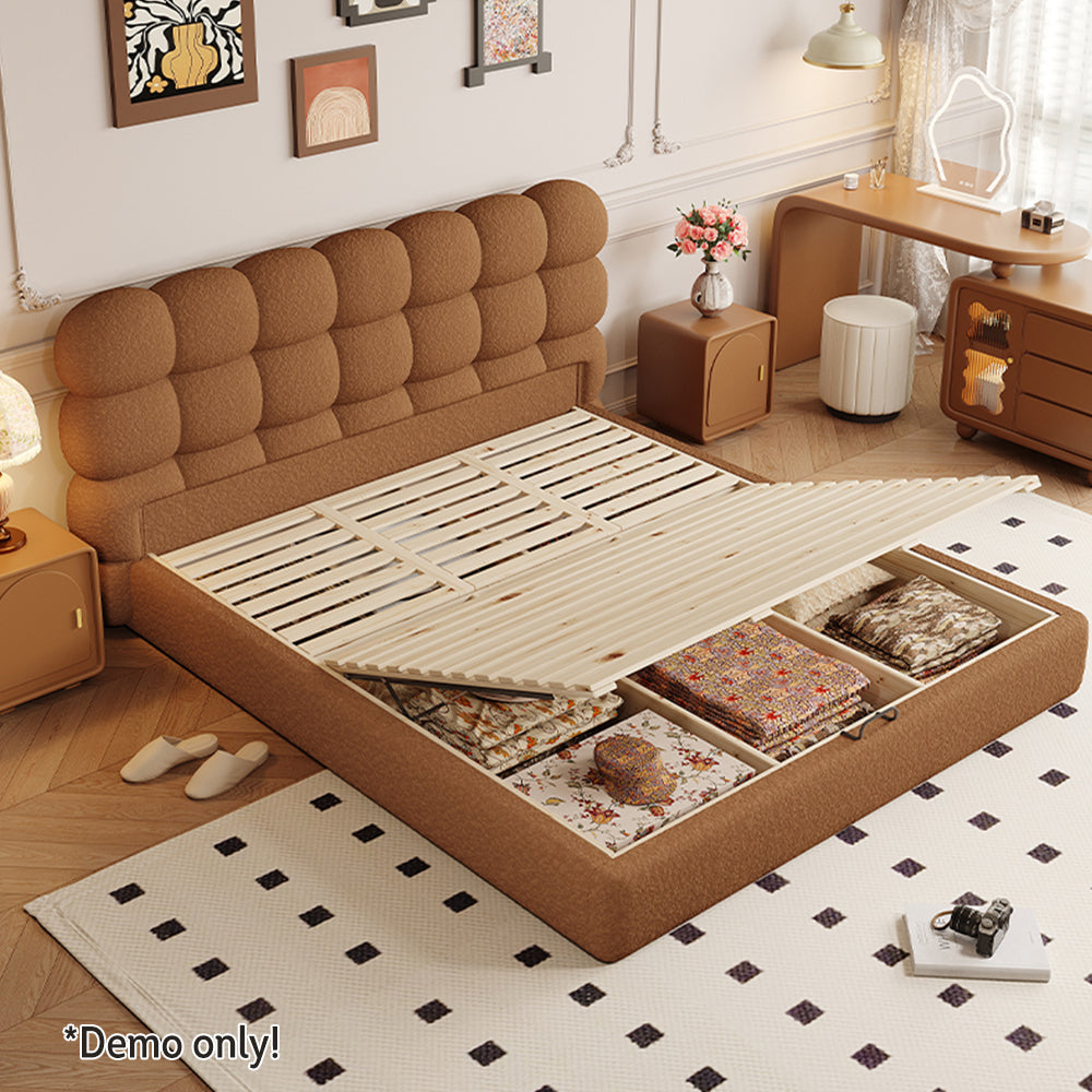 LIVARA Model-1062 Wood Lambswool Fabric Solid 150cm/180cm Bed Frame