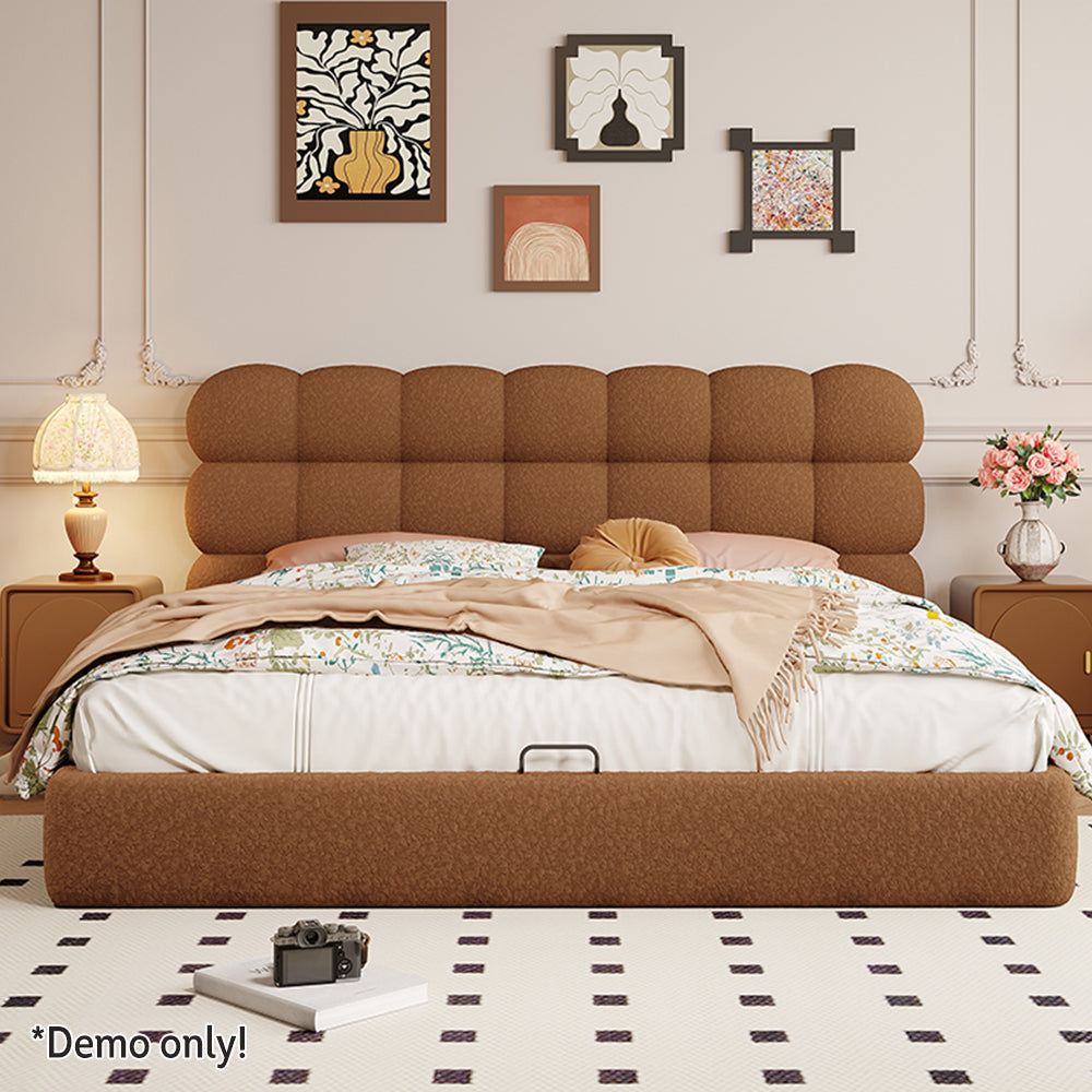 LIVARA Model-1062 Wood Lambswool Fabric Solid 150cm/180cm Bed Frame