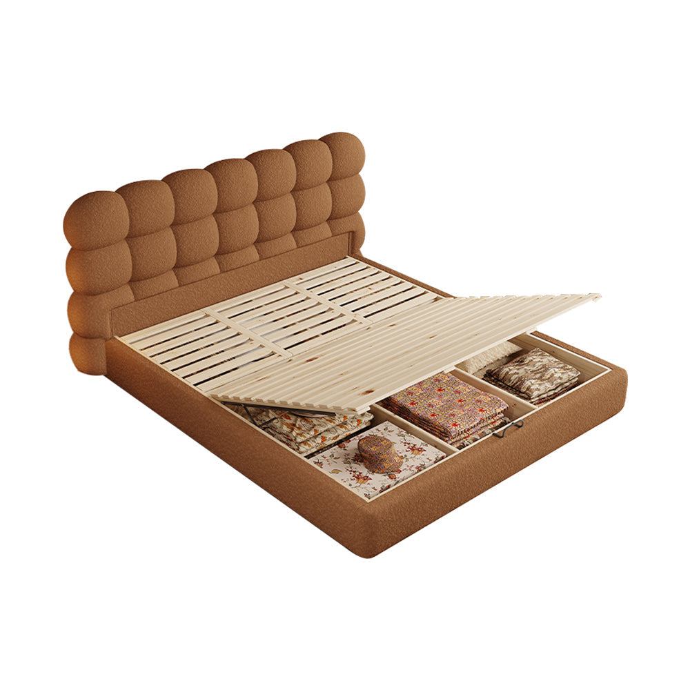 LIVARA Model-1062 Wood Lambswool Fabric Solid 150cm/180cm Bed Frame