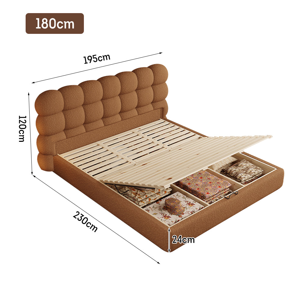 LIVARA Model-1062 Wood Lambswool Fabric Solid 150cm/180cm Bed Frame