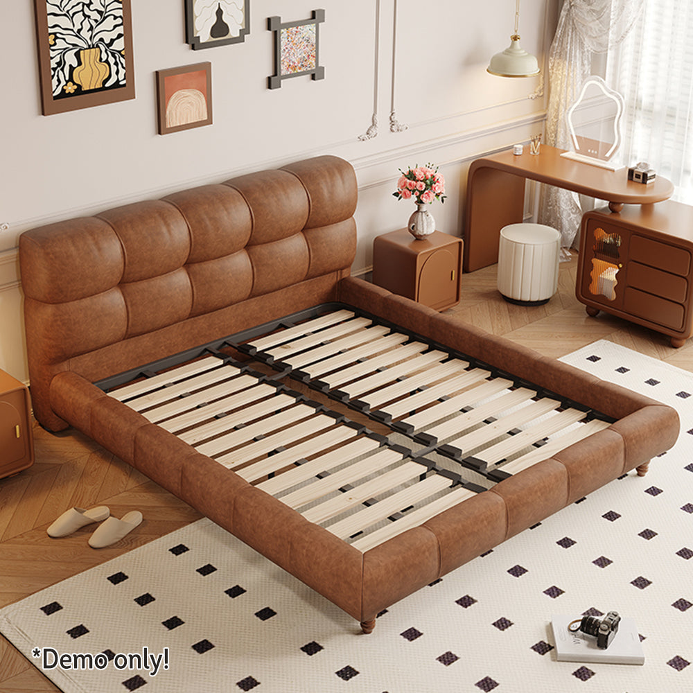 LIVARA Model-1063 Fabric Waxed 150cm/180cm Solid Bed Wood Leather Frame