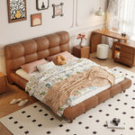 LIVARA Model-1063 Fabric Waxed 150cm/180cm Solid Bed Wood Leather Frame