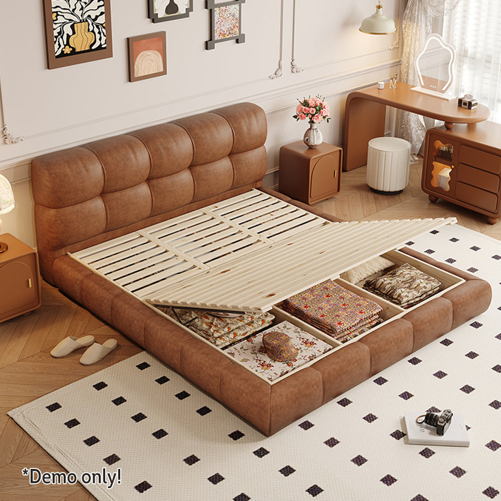 LIVARA Model-1063 Fabric Waxed 150cm/180cm Solid Bed Wood Leather Frame