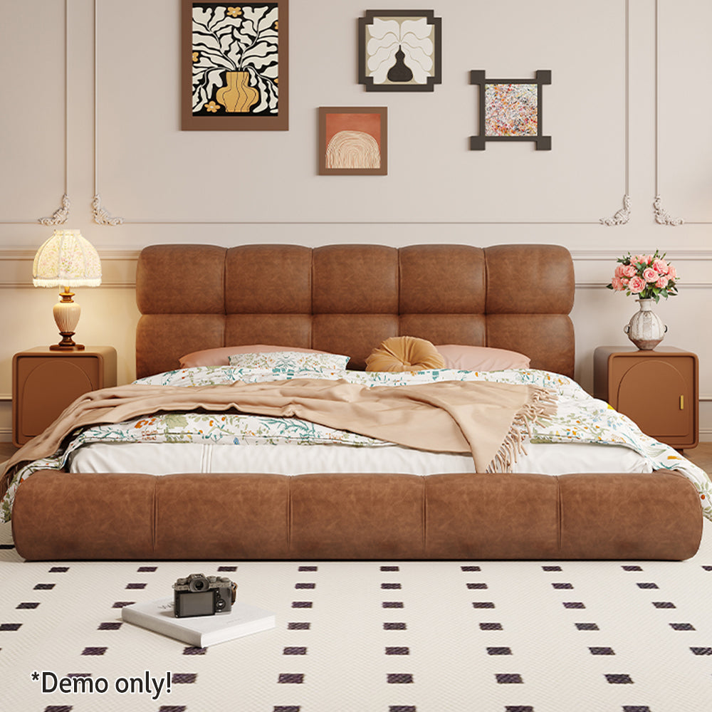 LIVARA Model-1063 Fabric Waxed 150cm/180cm Solid Bed Wood Leather Frame
