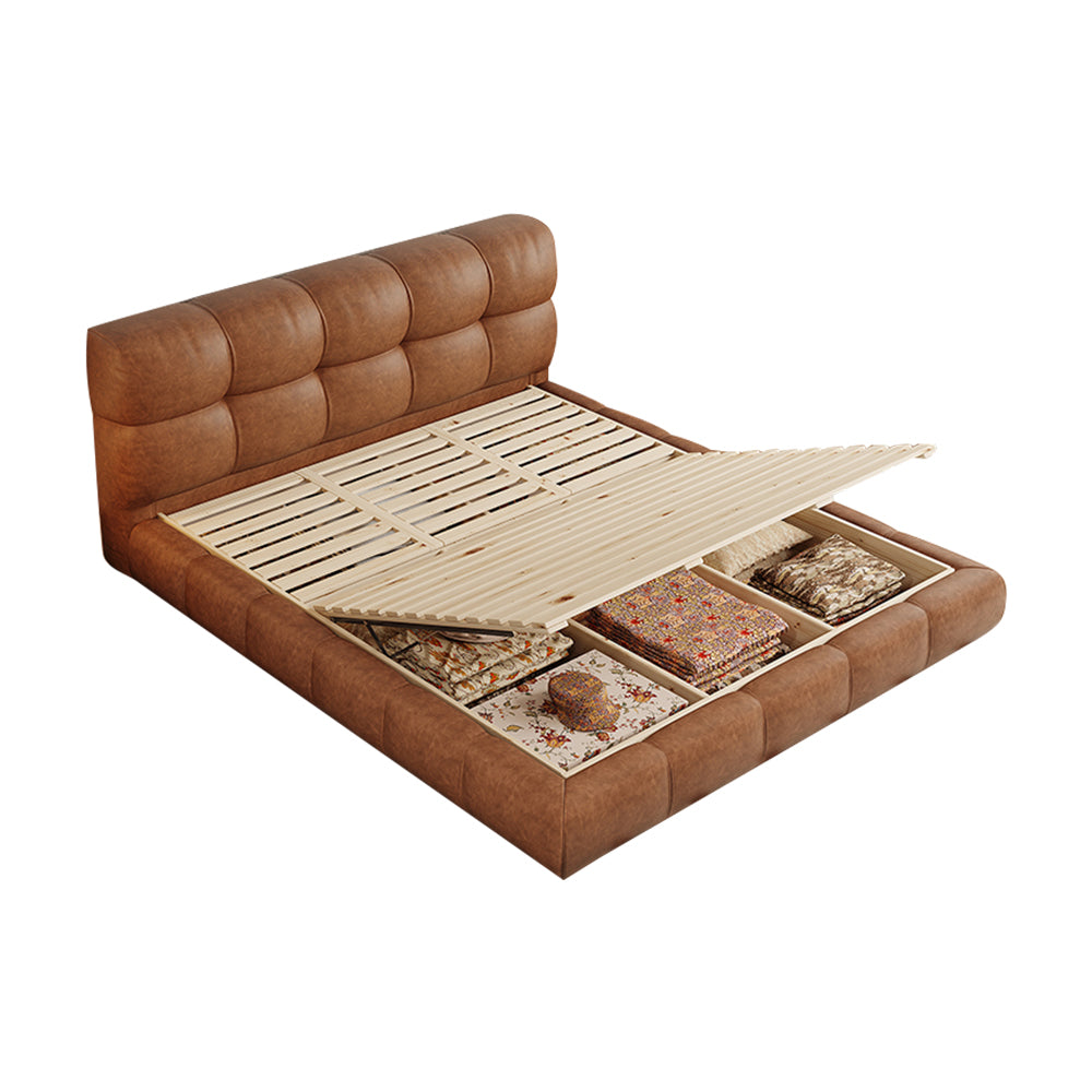 LIVARA Model-1063 Fabric Waxed 150cm/180cm Solid Bed Wood Leather Frame