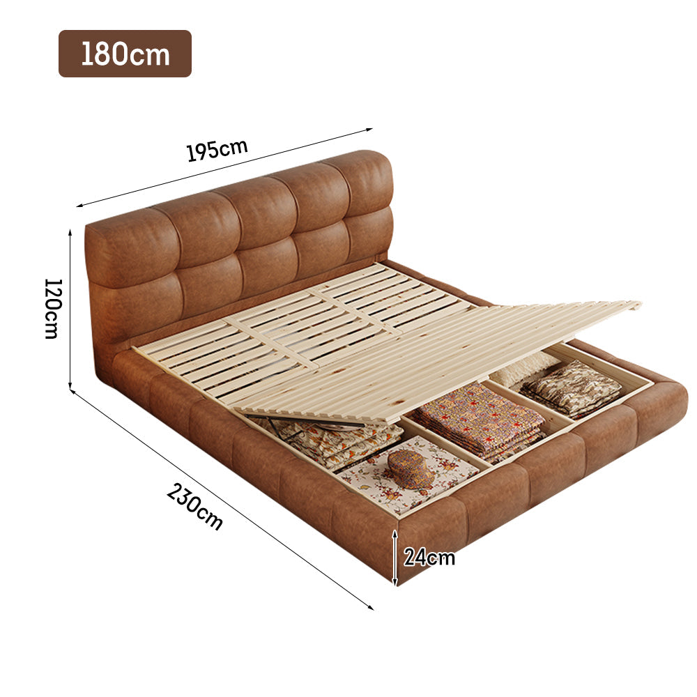 LIVARA Model-1063 Fabric Waxed 150cm/180cm Solid Bed Wood Leather Frame
