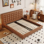 LIVARA Model-1065 Leather Wood 180cm Waxed Fabric 150cm Solid Bed / Frame