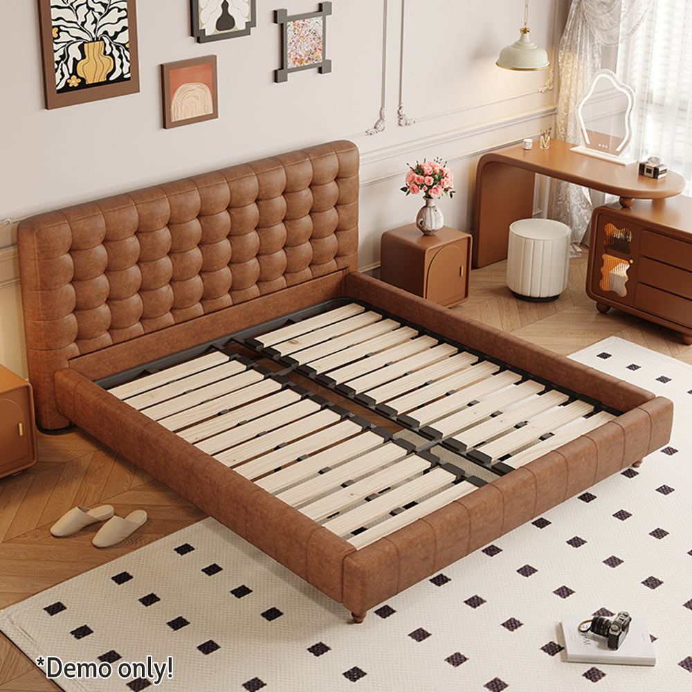 LIVARA Model-1065 Leather Wood 180cm Waxed Fabric 150cm Solid Bed / Frame