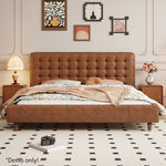 LIVARA Model-1065 Leather Wood 180cm Waxed Fabric 150cm Solid Bed / Frame