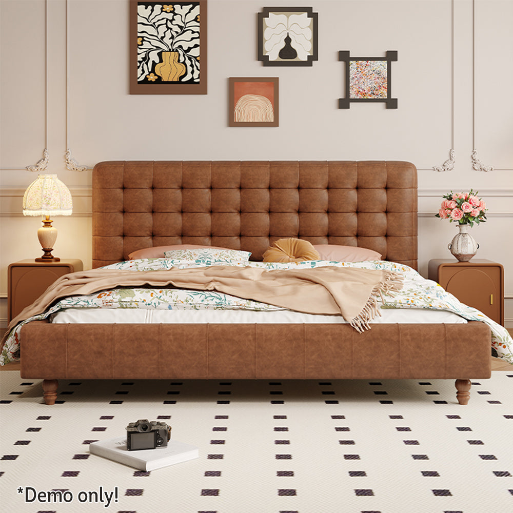 LIVARA Model-1065 Leather Wood 180cm Waxed Fabric 150cm Solid Bed / Frame