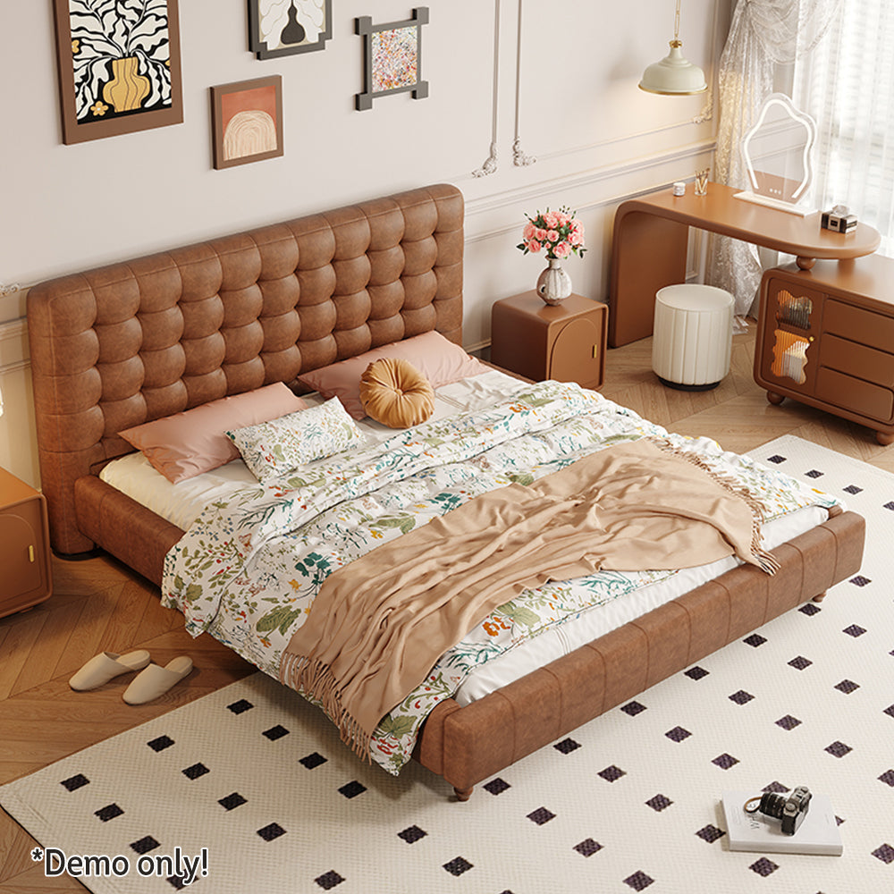 LIVARA Model-1065 Leather Wood 180cm Waxed Fabric 150cm Solid Bed / Frame