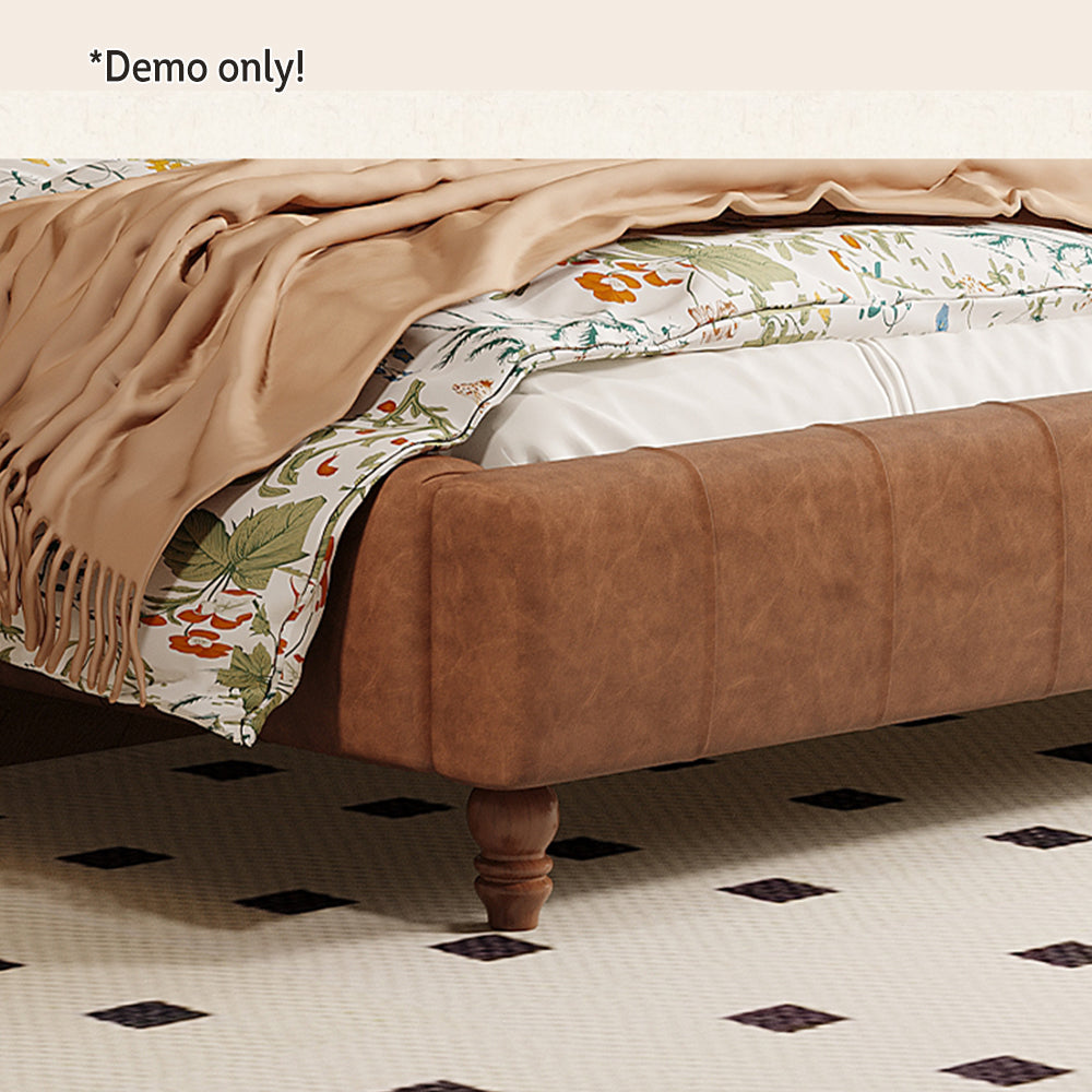 LIVARA Model-1065 Leather Wood 180cm Waxed Fabric 150cm Solid Bed / Frame