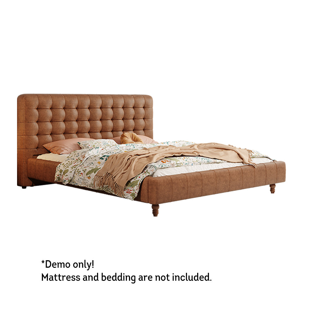LIVARA Model-1065 Leather Wood 180cm Waxed Fabric 150cm Solid Bed / Frame