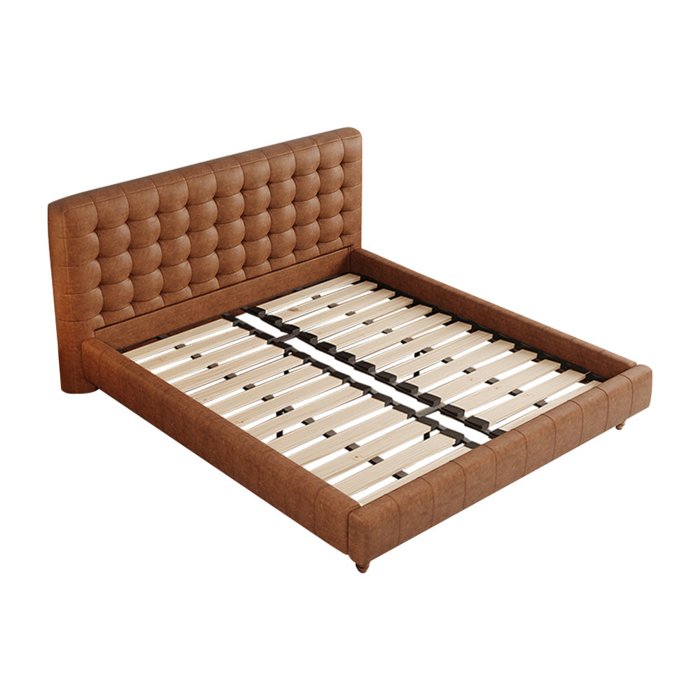 LIVARA Model-1065 Leather Wood 180cm Waxed Fabric 150cm Solid Bed / Frame