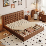 LIVARA Model-1065 Leather Wood 180cm Waxed Fabric 150cm Solid Bed / Frame