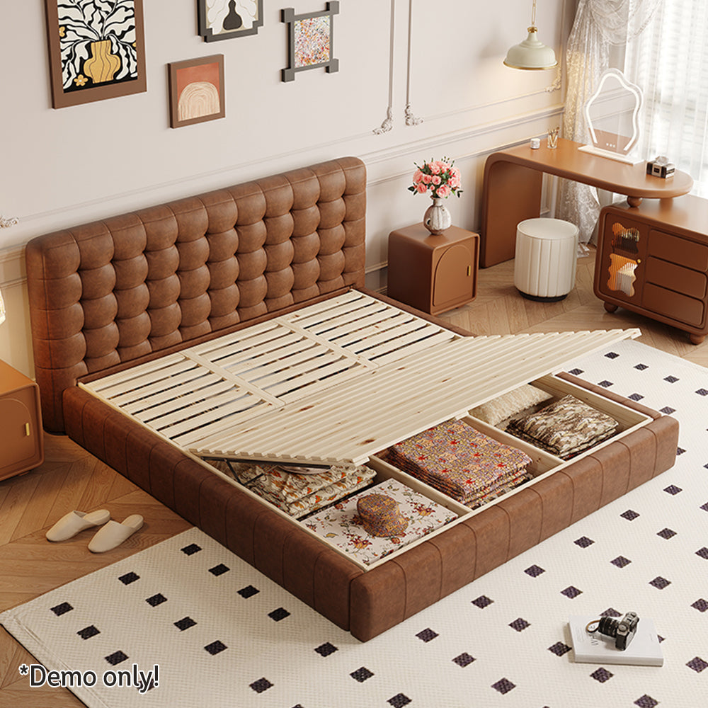 LIVARA Model-1065 Leather Wood 180cm Waxed Fabric 150cm Solid Bed / Frame
