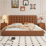 LIVARA Model-1065 Leather Wood 180cm Waxed Fabric 150cm Solid Bed / Frame