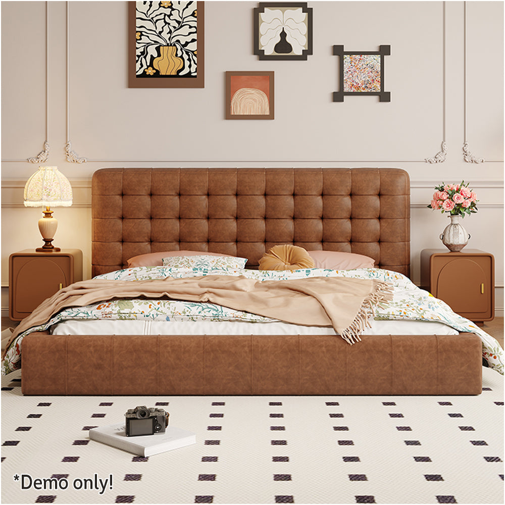 LIVARA Model-1065 Leather Wood 180cm Waxed Fabric 150cm Solid Bed / Frame