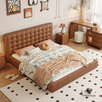 LIVARA Model-1065 Leather Wood 180cm Waxed Fabric 150cm Solid Bed / Frame