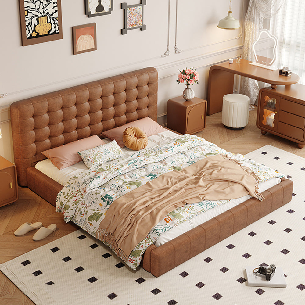 LIVARA Model-1065 Leather Wood 180cm Waxed Fabric 150cm Solid Bed / Frame