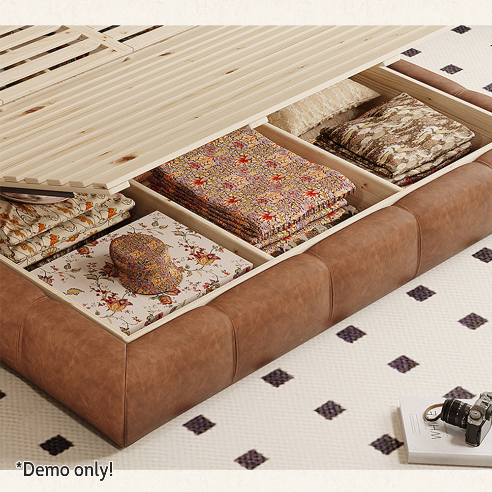 LIVARA Model-1065 Leather Wood 180cm Waxed Fabric 150cm Solid Bed / Frame