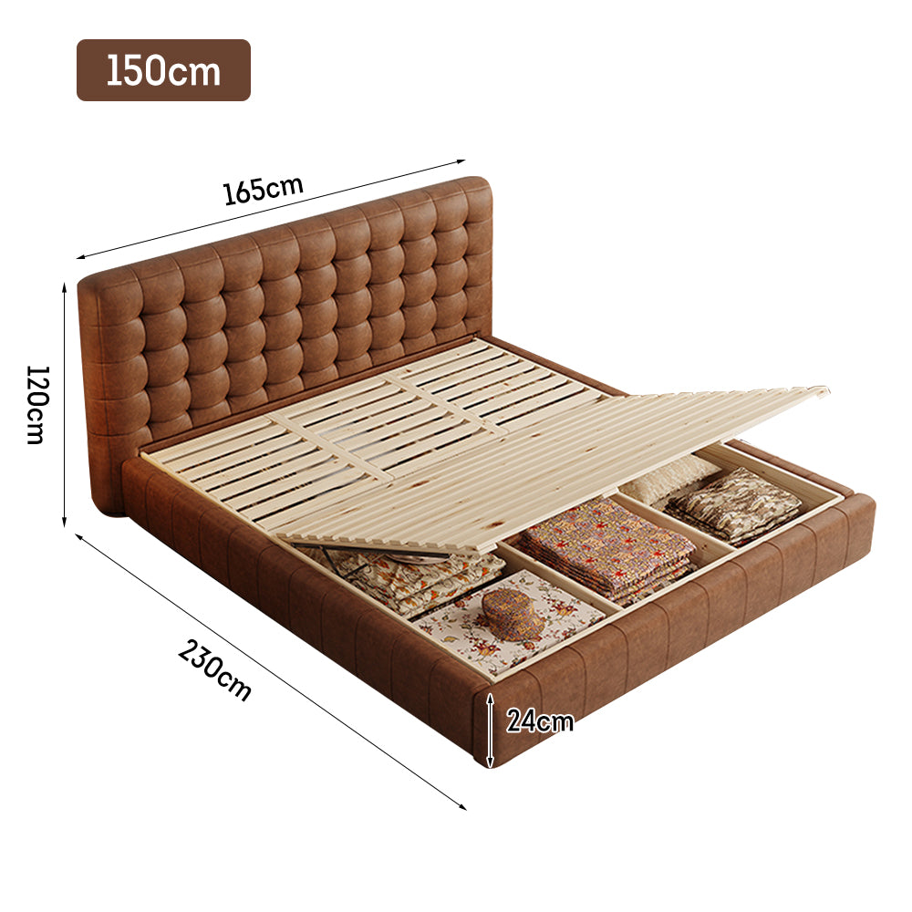 LIVARA Model-1065 Leather Wood 180cm Waxed Fabric 150cm Solid Bed / Frame