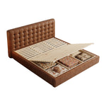 LIVARA Model-1065 Leather Wood 180cm Waxed Fabric 150cm Solid Bed / Frame