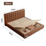 LIVARA Model-1065 Leather Wood 180cm Waxed Fabric 150cm Solid Bed / Frame