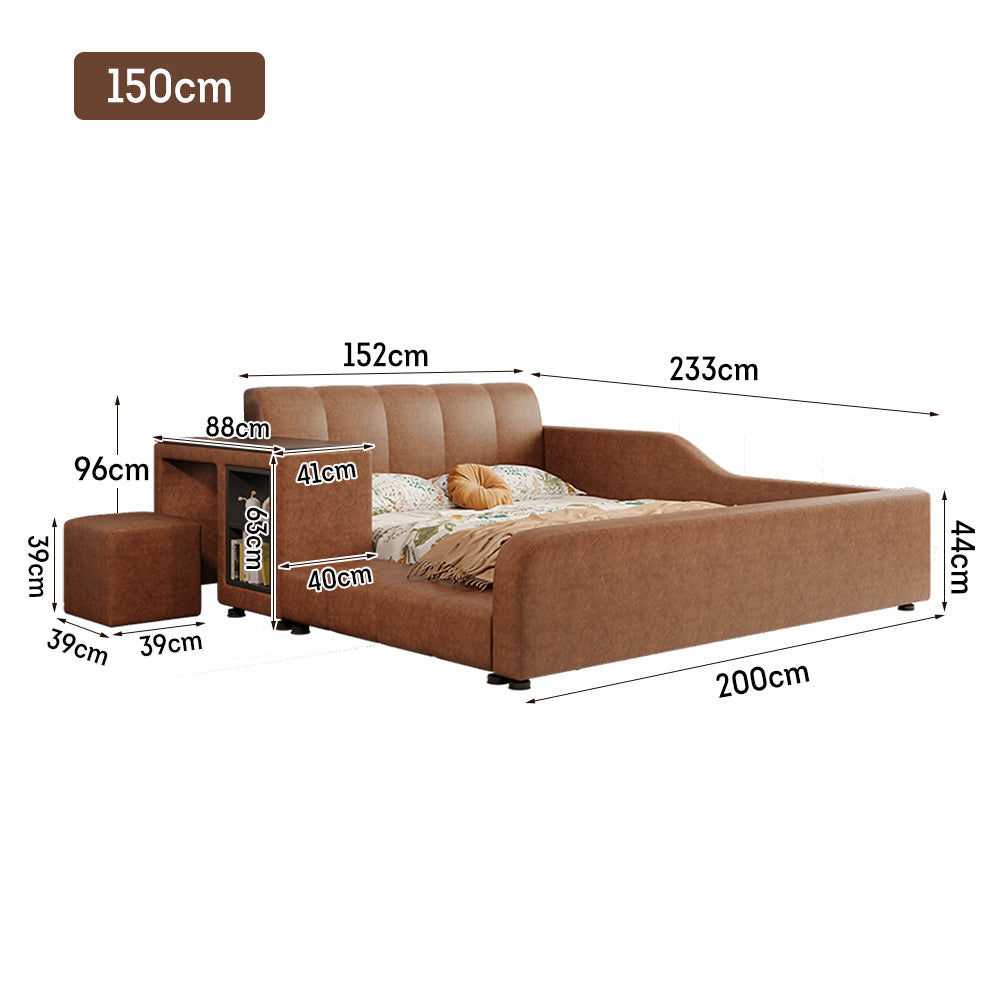 LIVARA Model-1066 120cm/135cm/150cm/180cm With Solid Leather Fabric Frame Wood Waxed Bed Desk