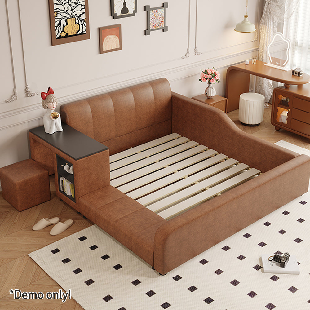 LIVARA Model-1066 120cm/135cm/150cm/180cm With Solid Leather Fabric Frame Wood Waxed Bed Desk