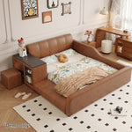 LIVARA Model-1066 120cm/135cm/150cm/180cm With Solid Leather Fabric Frame Wood Waxed Bed Desk