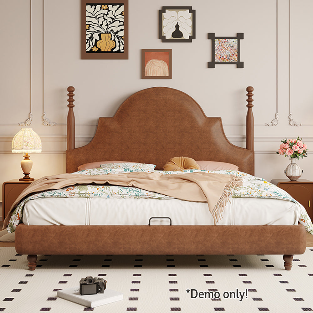 LIVARA Model-1067 150cm/180cm Wood Leather Fabric Bed Waxed Solid Frame