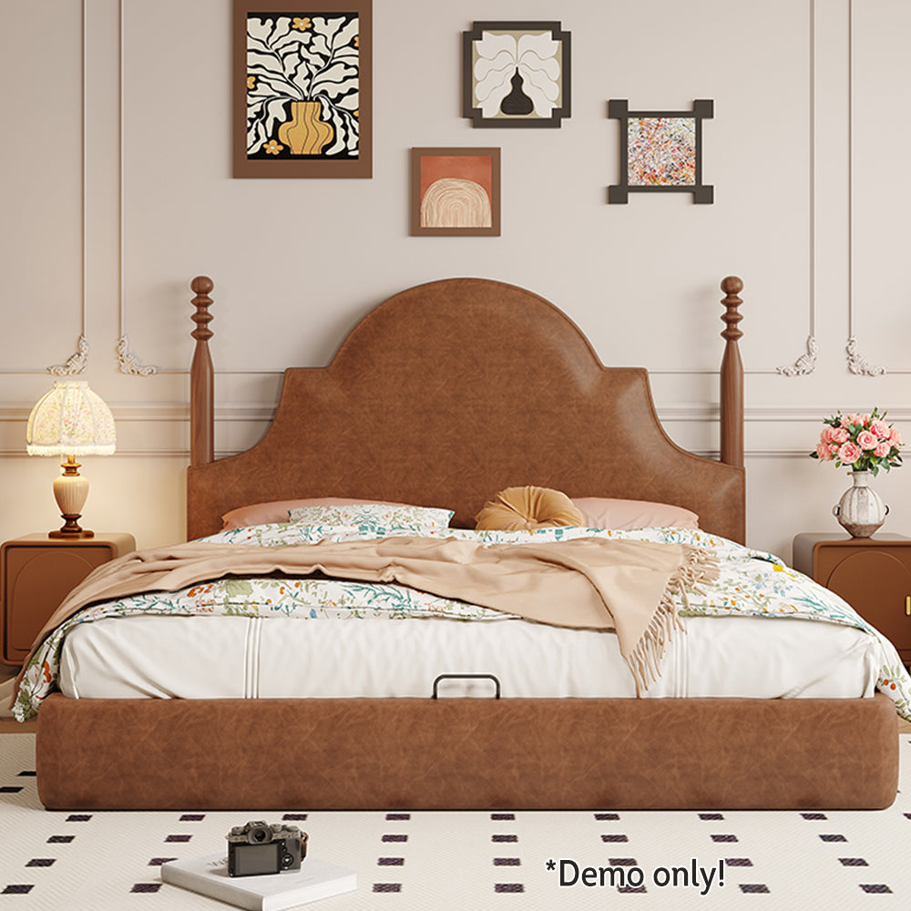 LIVARA Model-1067 150cm/180cm Wood Leather Fabric Bed Waxed Solid Frame