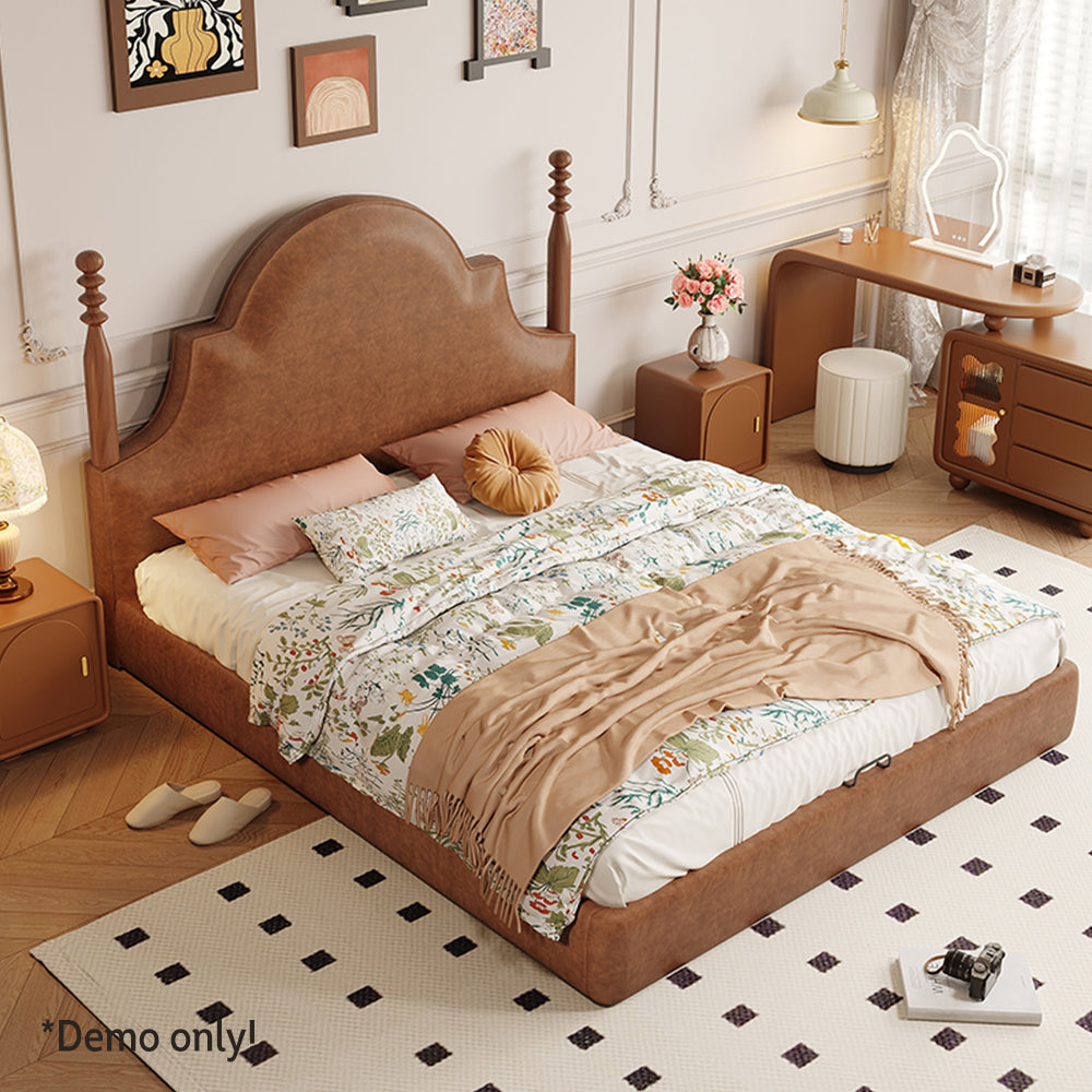 LIVARA Model-1067 150cm/180cm Wood Leather Fabric Bed Waxed Solid Frame