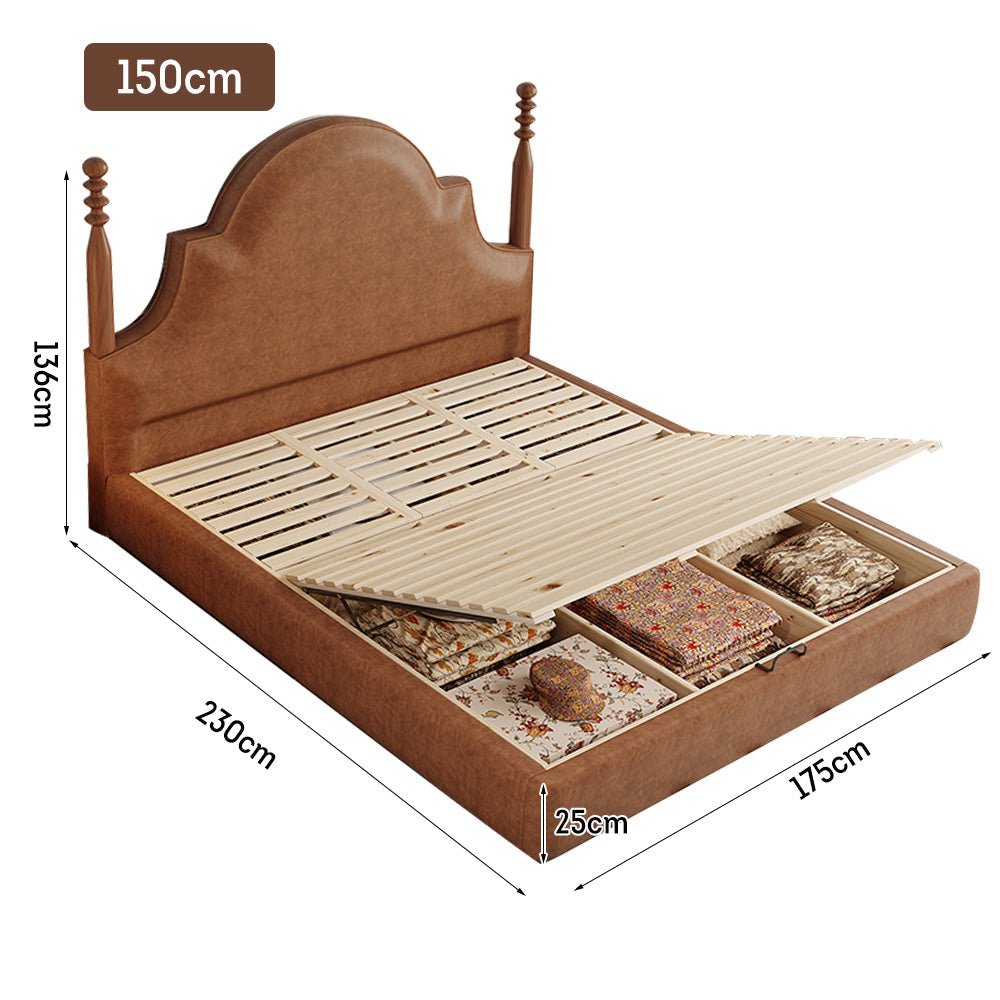 LIVARA Model-1067 150cm/180cm Wood Leather Fabric Bed Waxed Solid Frame