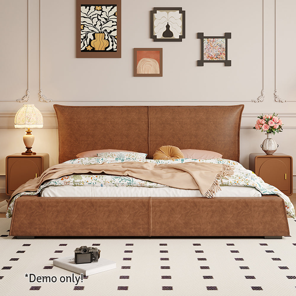 LIVARA Model-1068 150cm/180cm Wood Waxed Fabric Leather Solid Bed Frame