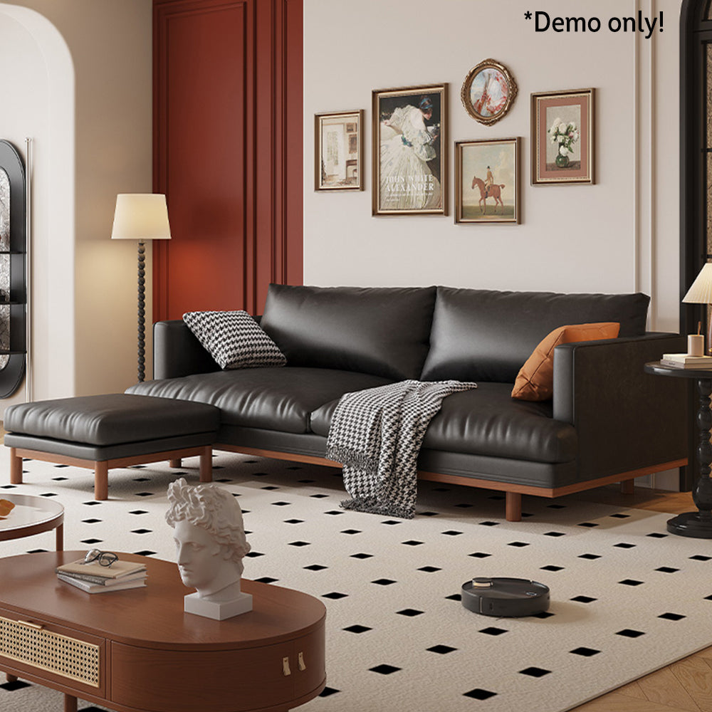 LIVARA 220cm Fabric Waxed Leather Length Solid Sofa Wood Oil Frame