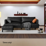 LIVARA 220cm Fabric Waxed Leather Length Solid Sofa Wood Oil Frame