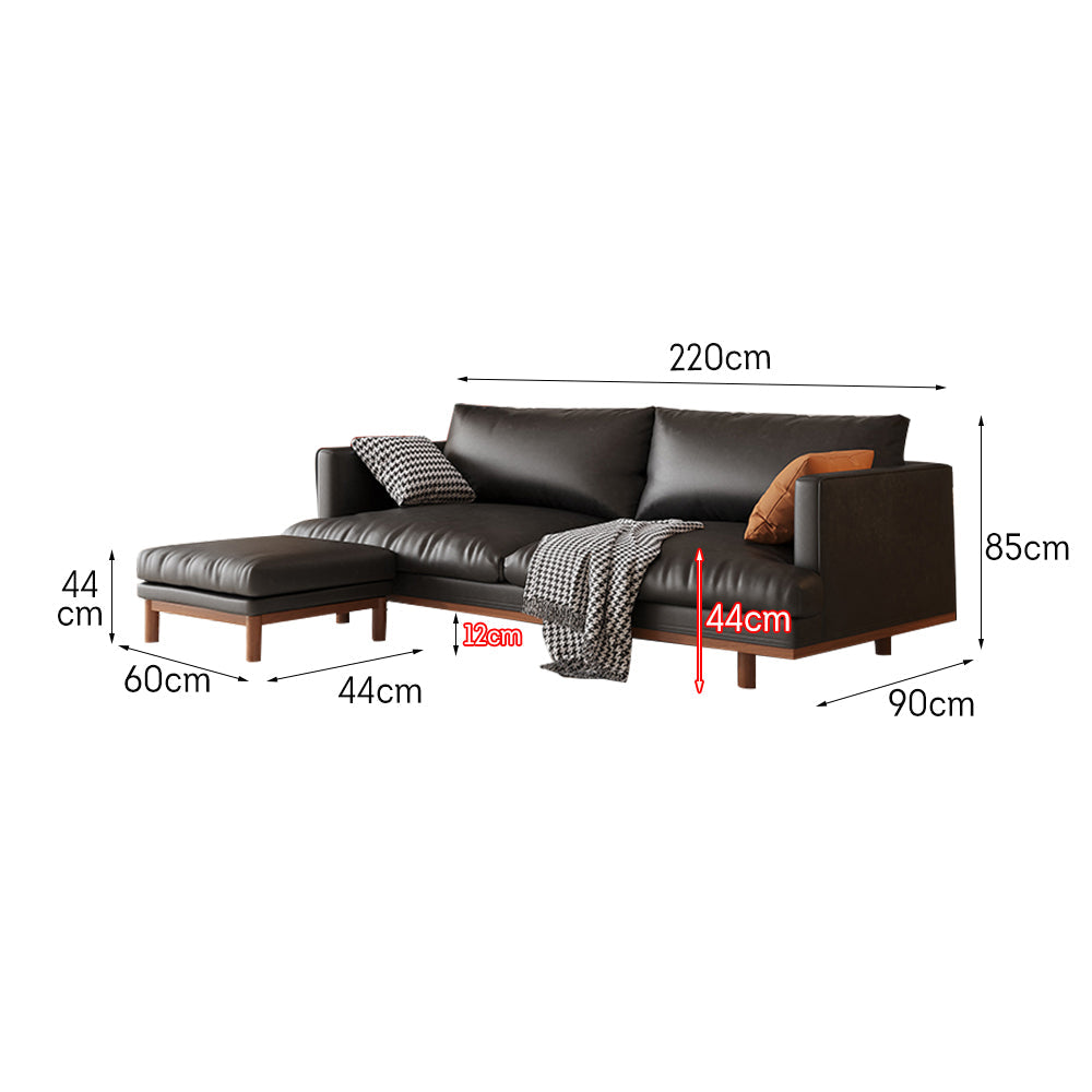 LIVARA 220cm Fabric Waxed Leather Length Solid Sofa Wood Oil Frame