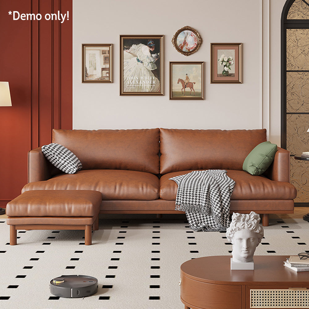 LIVARA 220cm Fabric Waxed Leather Length Solid Sofa Wood Oil Frame