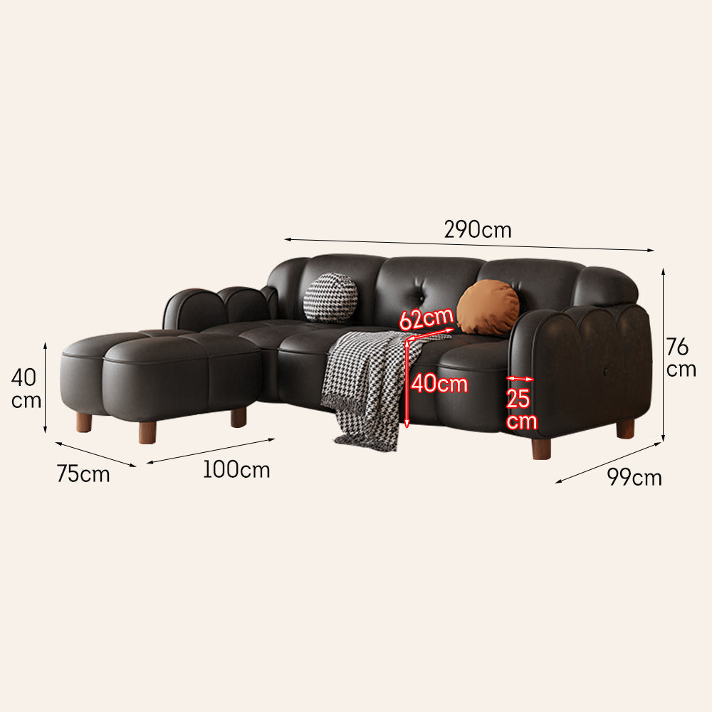LIVARA 260cm/290cm/330cm Length Solid Wood Fabric Sofa Waxed Oil Leather Frame