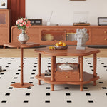 LIVARA Solid Coffee Table With Drawer /Side Set Table Flower-Shaped - Wood Walnut